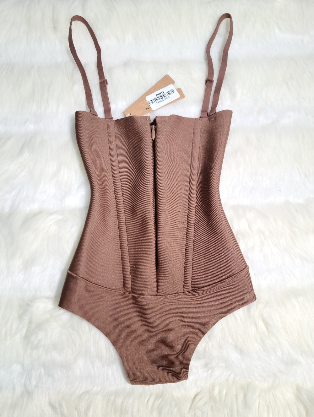 SKIMS Body Core Sculpt Waist Cincher Thong Bodysuit Brown Jasper Small NEW - Picture 1 of 6